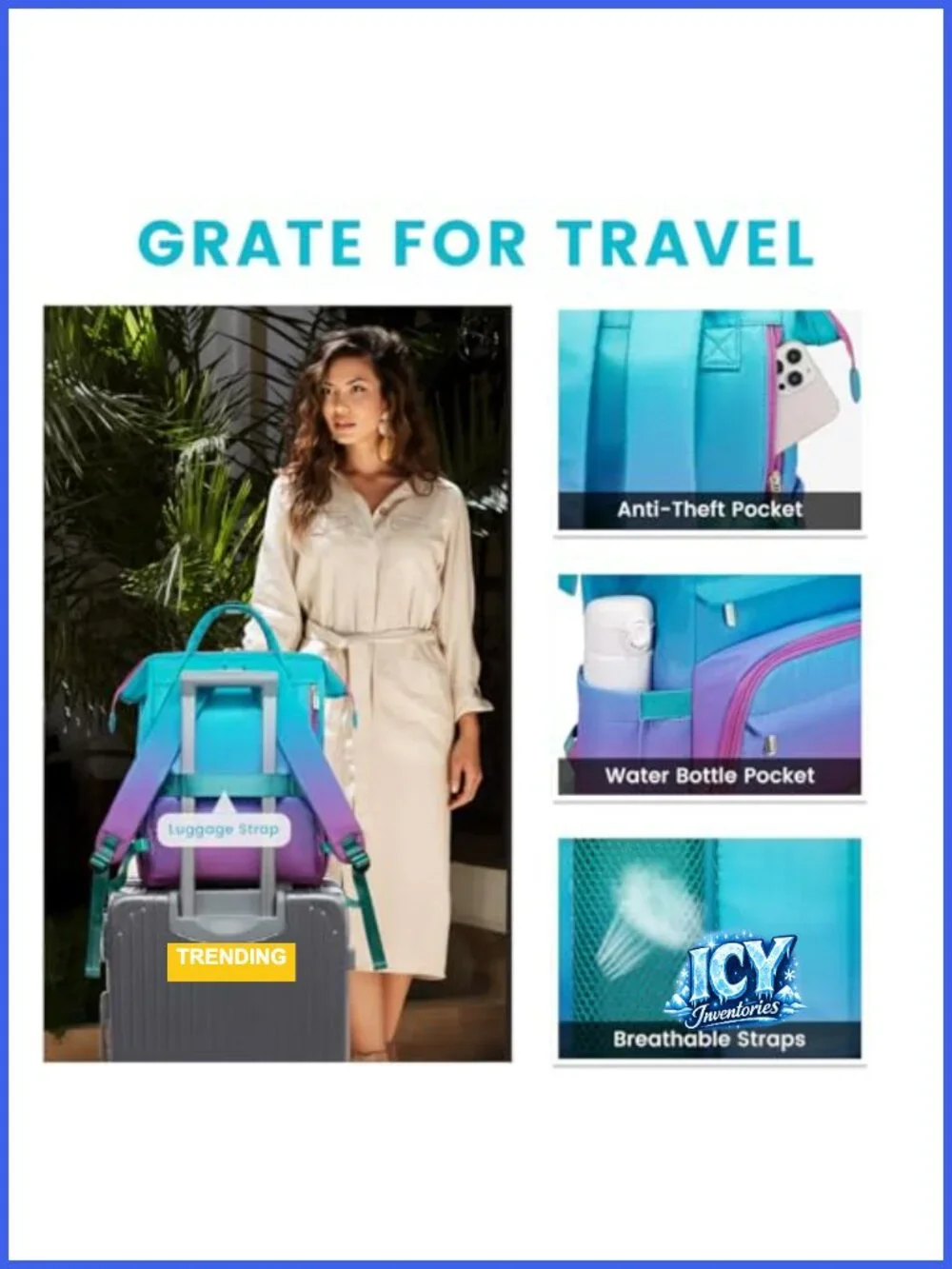 Gradient Laptop Backpack with Anti-Theft Pocket Waterproof Work College Travel